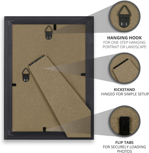 Icona Bay 5x7 Picture Frame Set (Black, 10 Pack), Simple Modern Design, Table Top Kickstand and Wall Hanging Hooks Included, Impresia Collection...