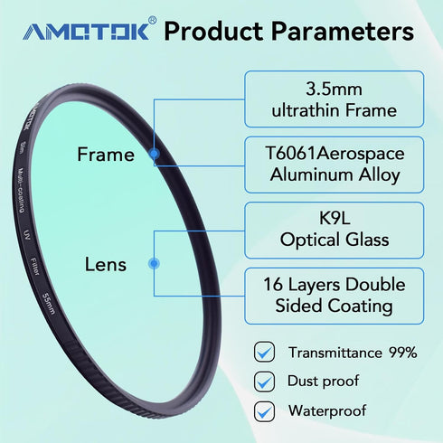 55mm Ultra-Slim UV Camera Filter,16 Multi-Layer Coated HD/Waterproof/Scratch Resistant UV Filter with,Optical Glass+Aluminum Alloy Frame for Any 5...