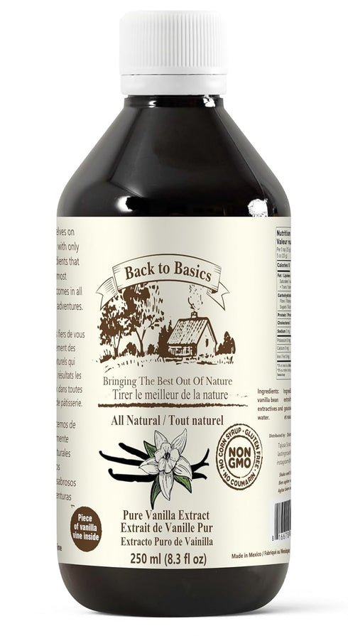 Back to Basics – All Natural - Pure Vanilla Extract – 8 oz – Mexican Vanilla – To Enhance Flavors in Cooking, Baking, and Dessert Making...