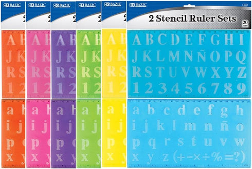 BAZIC 20 mm Transparent Lettering Stencil Ruler Sets, 2 Per Pack, Colors may vary...