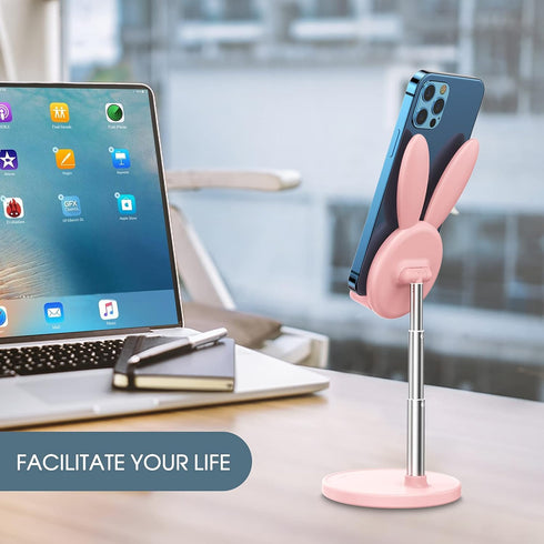 OATSBASF Cute Cell Phone Stand, Adjustable Bunny Phone Stand for Desk, Thick Case Friendly Holder Compatible with iPhone, Kindle, iPad, Switch, Al...