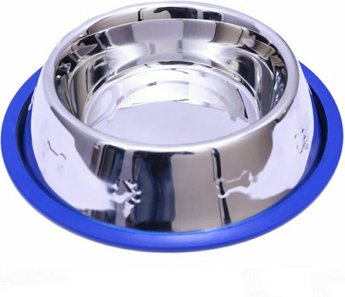 Set of 2 Etched Stainless Steel Dog Bowls, Easy to Clean with Non-Skid No-Tip Silicone Ring, Feeding Bowls for Dogs (2 Pak / 32oz Each Bowl)...