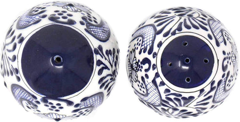 Encantada Handmade Hand-Painted Authentic Mexican Pottery, Salt and Pepper Shaker Set, Blue Flower (MC085F-K2)...