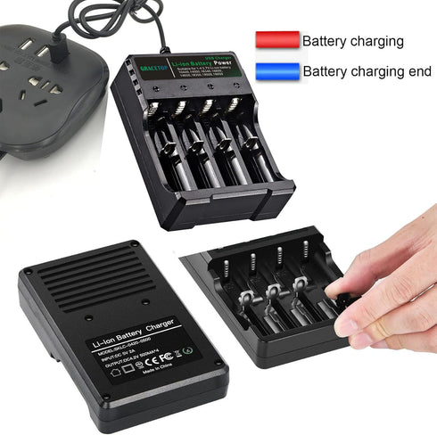 ABUNRO 4-Slot 18650 Battery Charger, Universal 4 Bay Charger for 18650 14500 18500 16350 Li-ion Rechargeable Batteries (No Battery)...