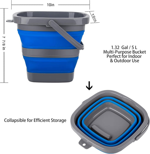 Collapsible Bucket with 1.32 Gallon (5L), Small Plastic Bucket for Sand or Beach, Portable Water Bucket for Cleaning, Fishing Water Pail...