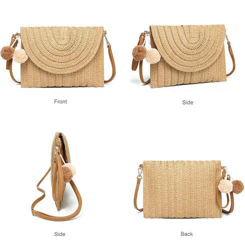 YIKOEE Straw Purse for Women Summer Beach Woven Bag With PomPom...