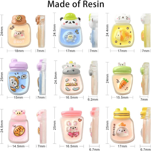 LiQunSweet 50 Pcs Water Cup Shape Cow Carrot Rabbit Monkey Pig Panda Cat Chick Bear Flatback Bottle Beads for Phone Case Earrings Keychains Access...
