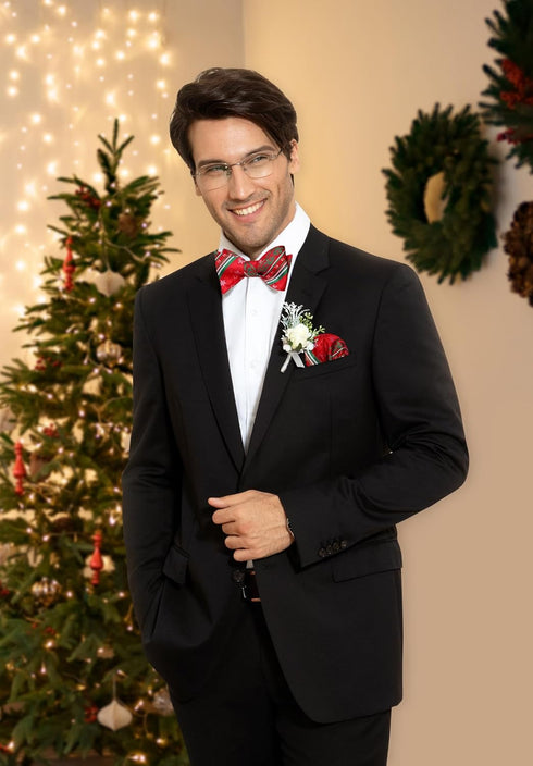 HISDERN Christmas Bow Ties for Men Xmas Self-tied Bowties and Pocket Square Set Festival Woven Bowtie Handkerchief...