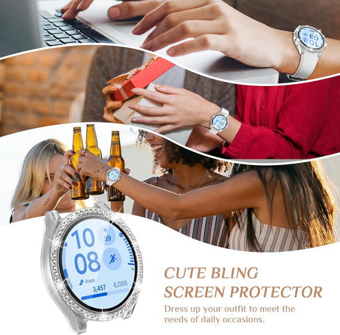 Goton Bling Case Designed for Samsung Galaxy Watch FE 5 4 Screen Protector 40mm Accessories - Glitter Diamond Protective Face Cover with Tempered ...