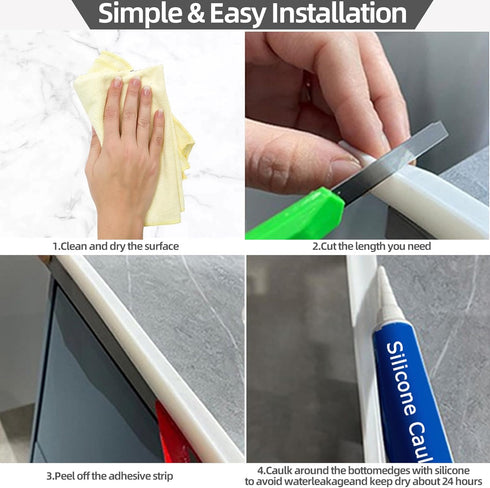 78 Inch Collapsible Shower Threshold Water Dam Barrier,Self Adhesive Silicone Shower Water Bathtub Splash Guard Bathroom Kitchen Water Stopper Blo...