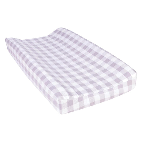 Gray and Cream Buffalo Check Deluxe Flannel Changing Pad Cover - Buffalo Check Print Cotton Flannel, Cream, Gray, Fully Elasticized, 6 in Deep Poc...