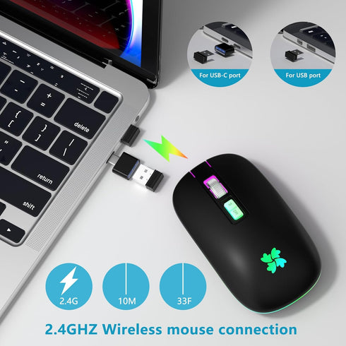 besky Wireless Mouse Rechargeable, Backlit LED Portable Silent Computer Mouse for Laptop, PC, MacBook, Chromebook, Notebook, 2.4G USB Cordless Mou...