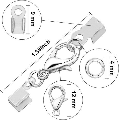 Syhood 450 Pieces Fold Over Cord End Caps Open Jump Ring Connectors and Bracelet Necklace Lobster Claw Clasps for Jewelry Making Accessories Kit(S...