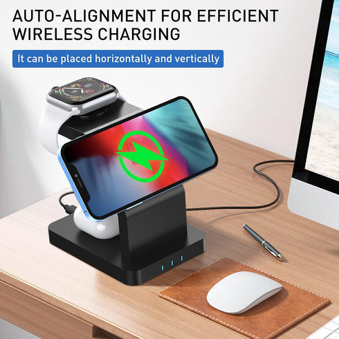 3 in 1 Magnetic Wireless Charger, 15 Watt Fast Charging, Wirelessly Charges Multiple Devices, MagSafe Compatible, for iPhone 14/Pro/Max/Plus/13/12...