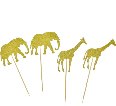 30 Pack Gold Glitter Jungle Safari Animal Cake Cupcake Toppers Cupcake Picks Decorations for Jungle Safari Animal Themed Baby Shower Birthday Part...