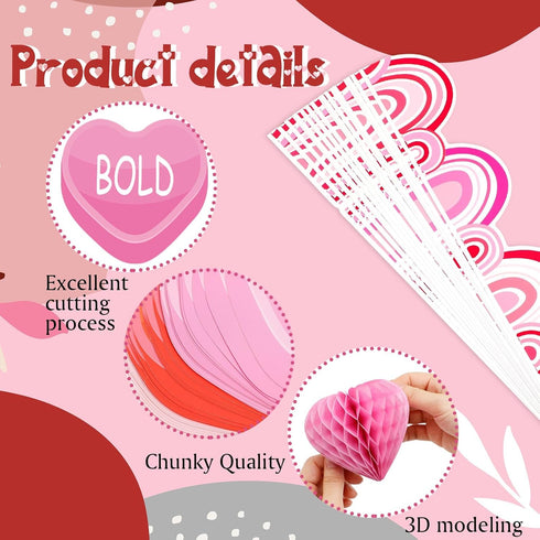 TaoBary 85 Pcs Valentine's Day Bulletin Board Set 3D Heart Honeycomb Owl Love Truck Bulletin Board Cutouts Valentine's Day Classroom Decorations f...