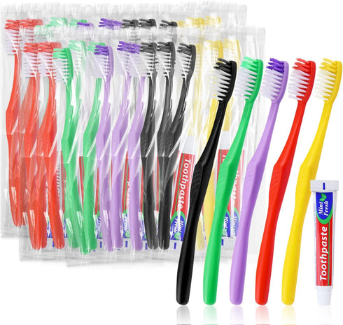 20 pcs Disposable Toothbrushes with Toothpaste,Single Use Toothbrush with 10g Toothpaste Individually Wrapped Disposable Travel Toothbrush Kit Bul...
