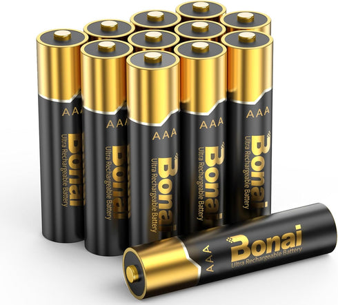BONAI Gold Top Rechargeable AAA Batteries 12 Count, Upgrade High Capacity 1100mAh NiMH Batteries Low Self-Discharge...