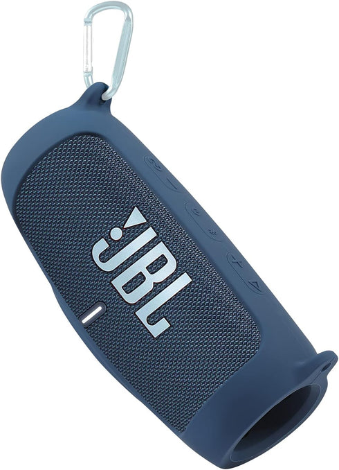 for JBL Charge 5 Waterproof Bluetooth Speaker Silicone Cover Case, Portable Silicone Travel Case with Carabiner, Protective Skin Case (Blue Case) ...