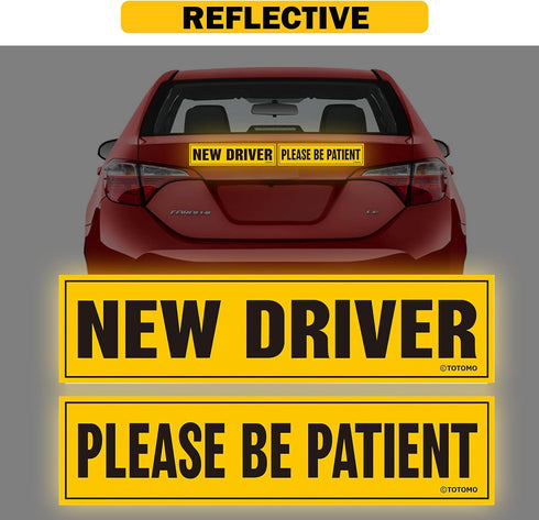 TOTOMO New Driver Sticker for Car – Large 12x3 Adhesive Reflective Vehicle Safety Sign Window Cling for Student Rookie Learner Drivers Removable B...