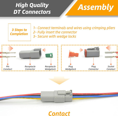 4 Set 4 Pin Waterproof Connector Automotive Electrical Butt, Deutsch DT Connector Kit with 18 Pairs 16# Stamped Contacts, 8 Pcs Sealing Plugs and ...