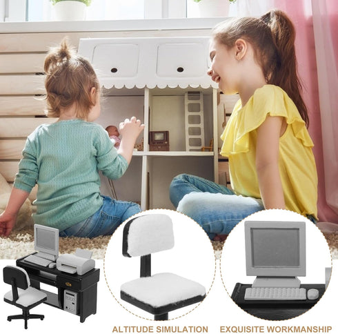 NUOBESTY Miniature Computer Simulation Office Furniture Dollhouse Accessories Mini Desktop Chair Keyboard Model for Dollhouse Black...
