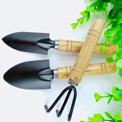Garden Tool Set - Minature Steel Gardening Hand Tools Kit with Ergonomic Wooden Handles | Includes Trowel, Transplanter, Cultivator | Perfect Gard...