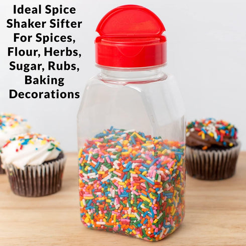 Skyway Supreme Large 16 OZ Plastic Spice Bottles Seasoning Containers Jars - Flap Cap Pour and Sifter Spice Shaker - Refillable Perfect For Storin...
