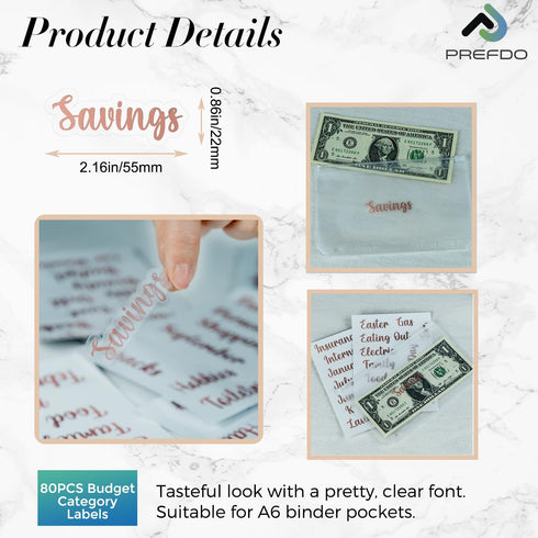 80 Cash Envelope Labels Stickers, Gold Budget Binder Label Stickers, Budgeting Planner Letter Stickers for Cash Envelopes & A6 Binder, Money Organ...