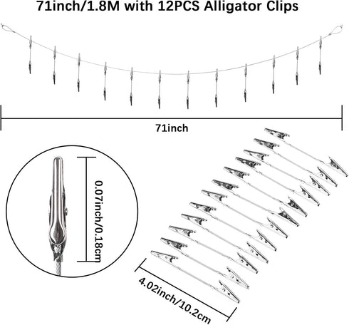 Metal Wall Hanging Photo Display, Steel Wall Hanging Display Cable Wire Rod with 12PCS Alligator Clips, Picture Holders for Postcards and Artworks...