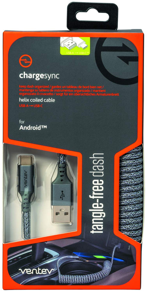 Ventev - Chargesync Helix Cable 14" (Expandable) USB A to USB C, Cloth Covered, Braided Cable, Flexible Elastic Recoil Design, Fast Charging | Com...