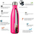 BJPKPK 17oz Insulated Stainless Steel Water Bottles,Sports Water Bottles Keep Cold for 24 Hours and Hot for 12 Hours,BPA Free for Travel,Pink...