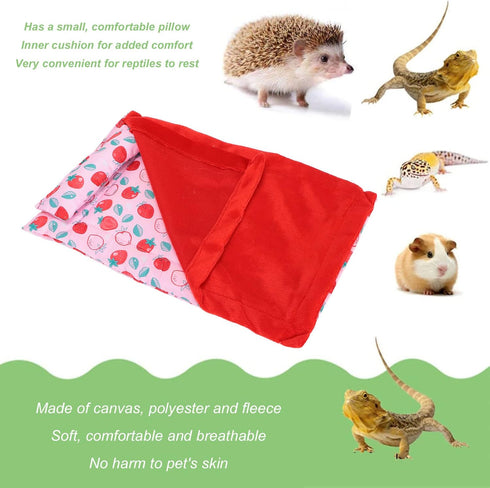 Reptile Sleeping Bag Soft Warm Bearded Dragon Bed Bearded Dragon Blanket Pet Bed with Pillow for Leopard Gecko Small Pet(Red)...