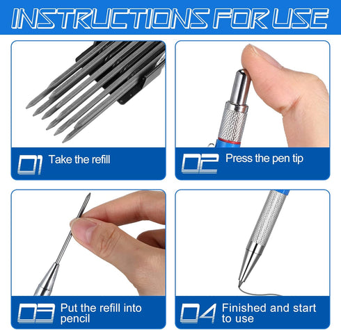 4 Pieces Welder Pencil with 60 Pieces Round Refills Mechanical Pencil Metal Marker Pen for Construction Workers, Metal Work, Welders, Plumbers, Fr...