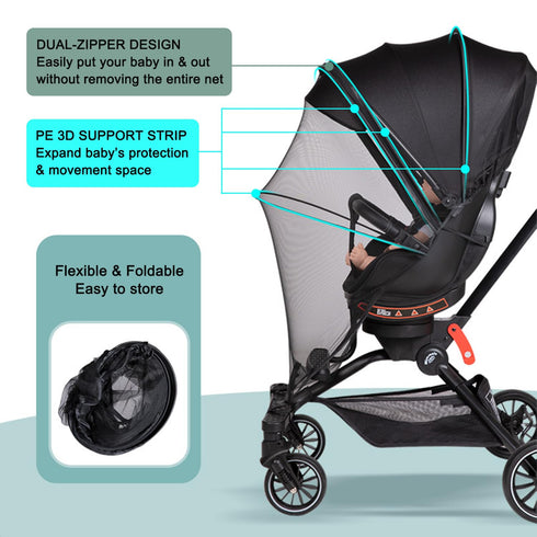 Mosquito Net for Stroller, Baby Bug Net with Dual Zippers Breathable & Foldable Mosquito Netting Universal Fit for Strollers with Push Bar (Black)...