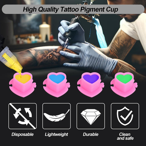 200PCS Tattoo Ink Caps Heart Shaped Tattoo Ink Cups Spliceable Disposable Pigment Caps Plastic Ink Caps with Base Ink Caps for Tattooing Permanent...