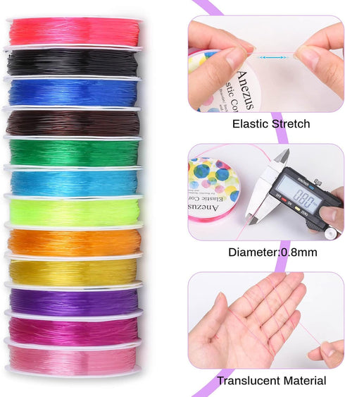 Elastic String for Bracelets, Anezus 12 Rolls Crystal Beading Wire for Jewelry Making, Stretch Magic Bead Cord for Beading, Bracelets and Jewelry ...
