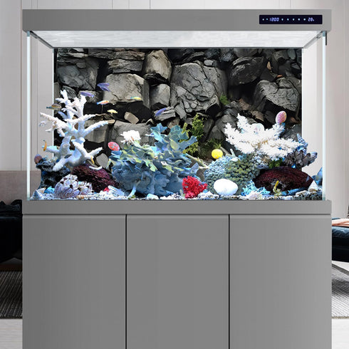 AWERT 24x16 inches Stone Aquarium Background Grey Rock Fish Tank Background Rocky Terrarium Background...