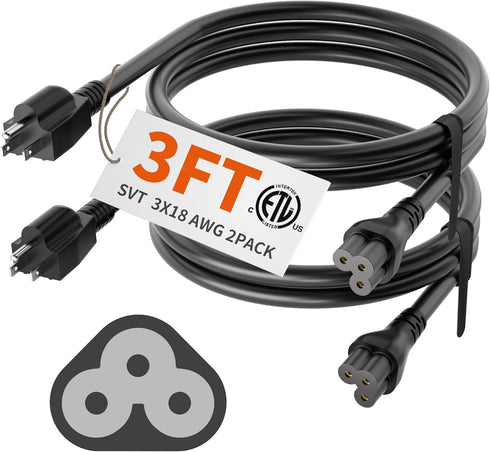 Huanchain 3ft 2 Pack 3 Prong Power Cord for Computer TV Monitor AC PC LG LED LCD Smart 1080p HDTV, Power Cable for Samsung Dell Hp Asus Sony Toshi...