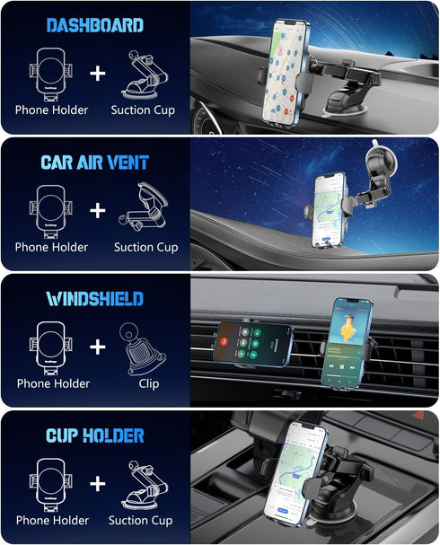 Wireless Car Charger, Fast Charging Phone Holder 3 in 1 Phone Mount Auto Clamping Car Accessories Compatible with iPhone 15 14 13 12 11 Xs XR, Sam...