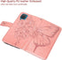 for Galaxy A12 Flip Cover Phone Case Rose Gold | Wallet, Butterfly Floral Embossed, Wrist Strap, Card Holder Slots, Stand, Leather, Protective...