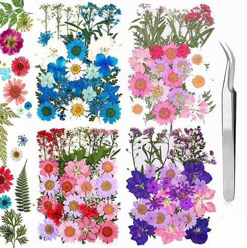 160 Pcs Dried Pressed Flowers for Resin, Real Pressed Flowers Dry Leaves Bulk Natural Herbs Kit for Scrapbooking DIY Art Crafts, Epoxy Resin Jewel...
