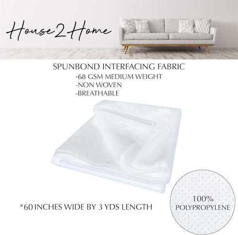 House2Home 60" x 3 Yards Nonwoven 100% Polypropylene Fabric | Non-Woven Spunbond Interfacing for Sewing and Filters, 68 GSM (Heavy Weight)...