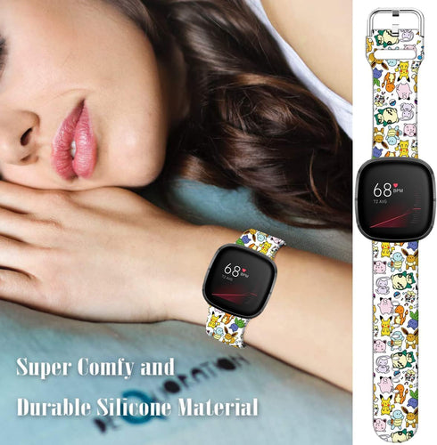 Pikacu Sea Turtle Anime Bands Compatible with Fitbit Sense/Sense 2/Versa 3/Versa 4 Band Fancy Soft Sport Silicone Cartoon Holiday Strap Men Women...
