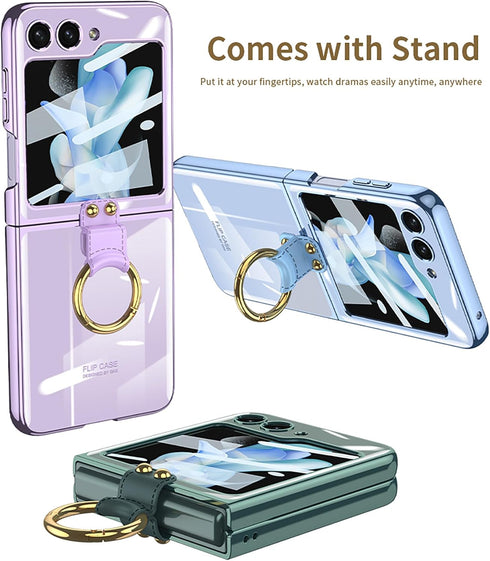 SHIEID Samsung Z Flip 5 Case with Ring, Galaxy Z Flip 5 Case with Screen Protector Electroplating Border Design Protective Cover for Samsung Galax...