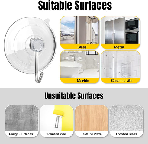 HangerSpace Suction Cup Hooks, Upgrade 1.77 Inches Clear PVC Window Suction Cups with Metal Hooks Removable Small Suction Cups for Glass Kitchen B...
