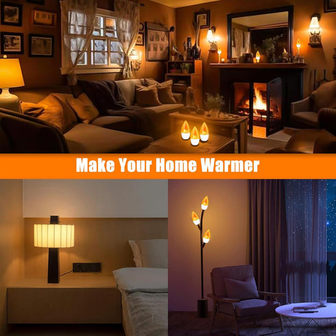 Bestview Flickering Light Bulbs,3 Modes Led Flame Effect Light Bulb, Smart E12 Chandelier Base Candle Fire Light Bulb for Halloween, Christmas,Par...