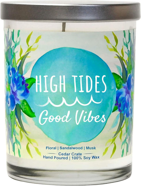 High Tides, Good Vibes | Floral, Sandalwood, Musk Scented Soy Candles | Teal 10 oz Jar Candles | Made in USA | Decorative Aromatherapy | Beach Gif...