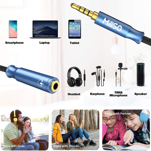 MillSO 3.5mm 4 Pole TRRS Audio Splitter Cable Nylon Braided Stereo Aux Splitter for 2 TRRS Headset to PC Laptop PS4 Xbox Smartphone - 1 FT...