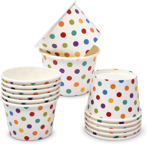 Gift Boutique 48 Count Colorful Polka Dot Treat Snack Cups 10oz Disposable Paper Cup Ice Cream Dessert Ices Bowls For Frozen Cupcakes Party Suppli...